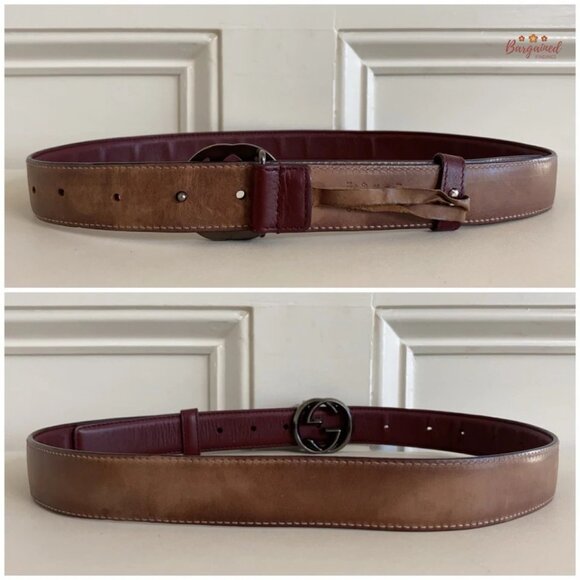 Authentic Gucci Dark Maroon Calfskin Leather Interlocking G Buckle Belt 85/34 main image 7